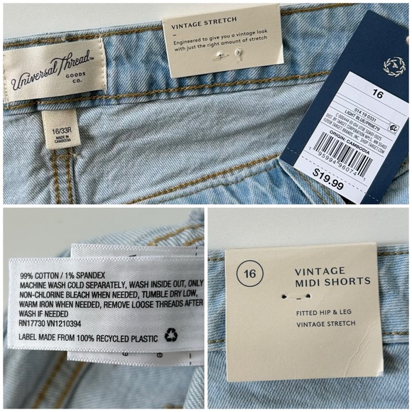 Universal Thread Light Wash Raw Hem Cotton Stretch Vintage Denim Midi Shorts - Picture 6 of 7